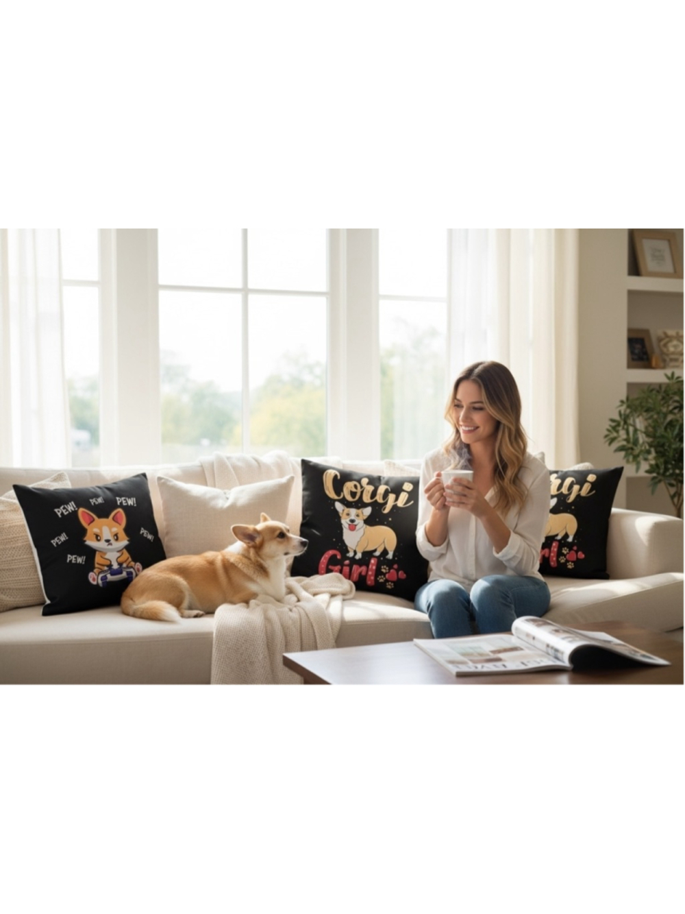 2 pillow covers Corgi nwot